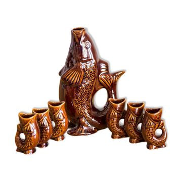 Set of 7 brown glass fish, Europe, 1960s
