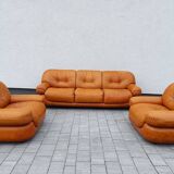 Canapé et fauteuils en cuir cognac par Sapporo pour Mobil, Italie
