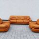Canapé et fauteuils en cuir cognac par Sapporo pour Mobil, Italie