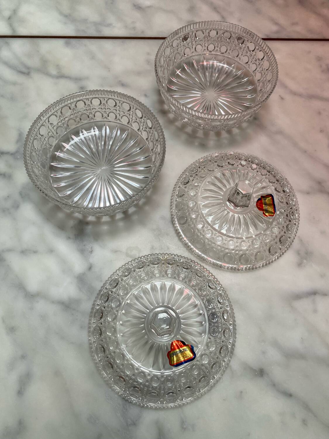 Pair of old German crystal candy boxes