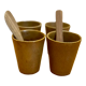 Ensemble de 4 tasses verres gobelets en grès Digoin et cuillères en bois