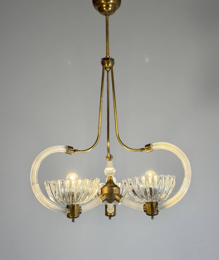 Lustre vénitien en verre de Murano et laiton , vers 1950