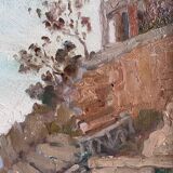 The cornice, marine in oil on wood, early 20th century.