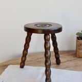 Antique wooden tripod milking stool - Turned legs