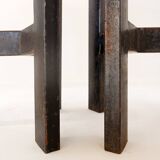 Console table with malachite top on double tripod base in black metal