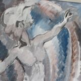 Original Swedish Mid-Century Oil on Canvas "Leap" by Ebbe Höglund  signed  - Vintage & Framed