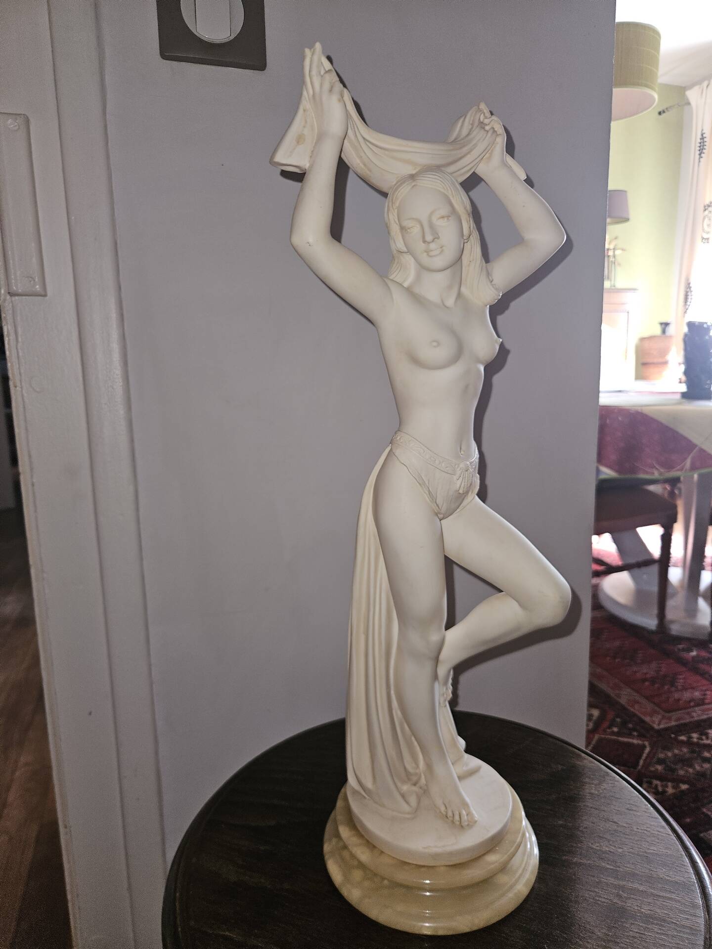 Title: Dancer Statue with Veil – A. Giannelli 1982 – Alabaster  
Description