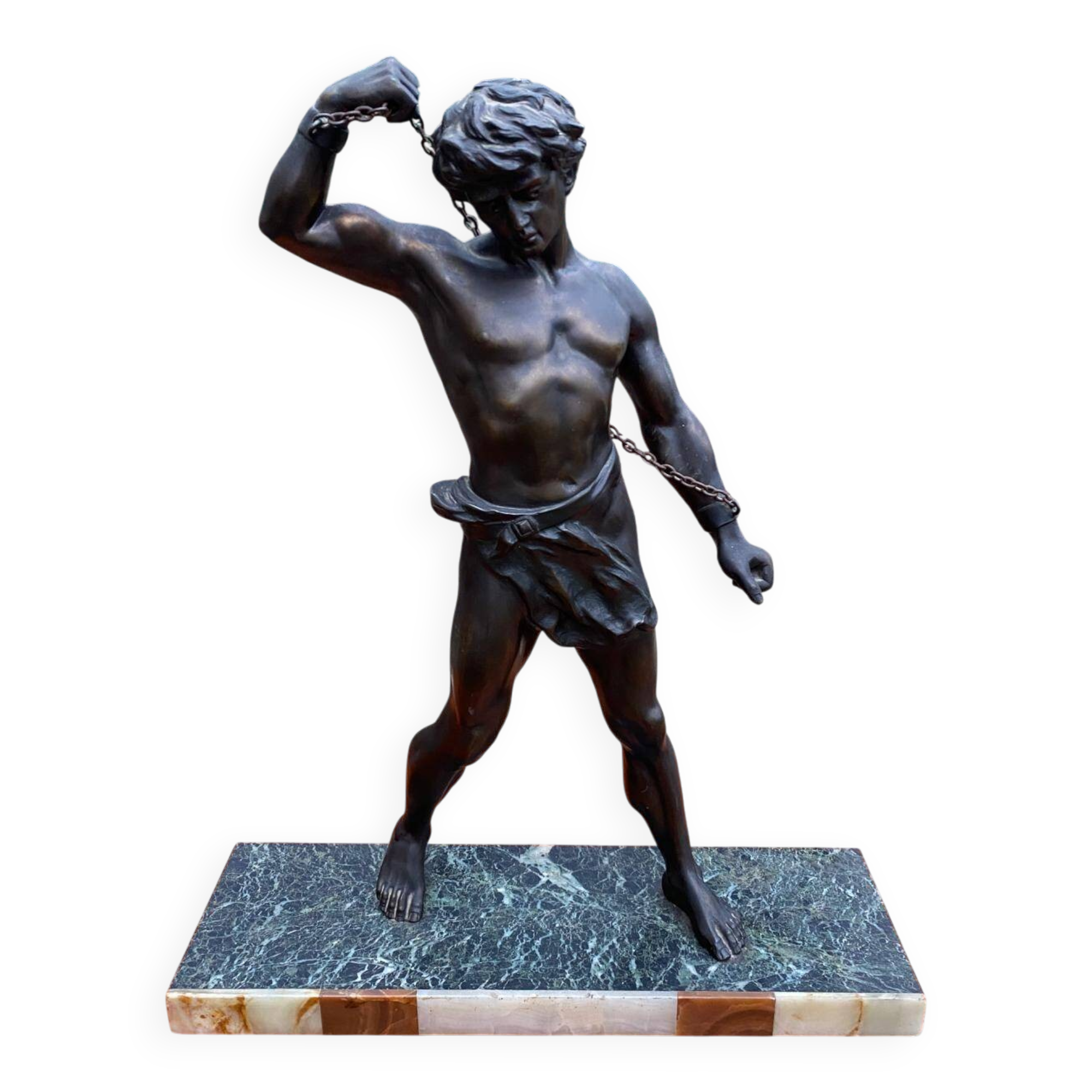 Bronze sculpture "man in chains" on marble 55cm