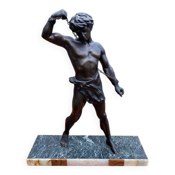 Bronze sculpture "man in chains" on marble 55cm