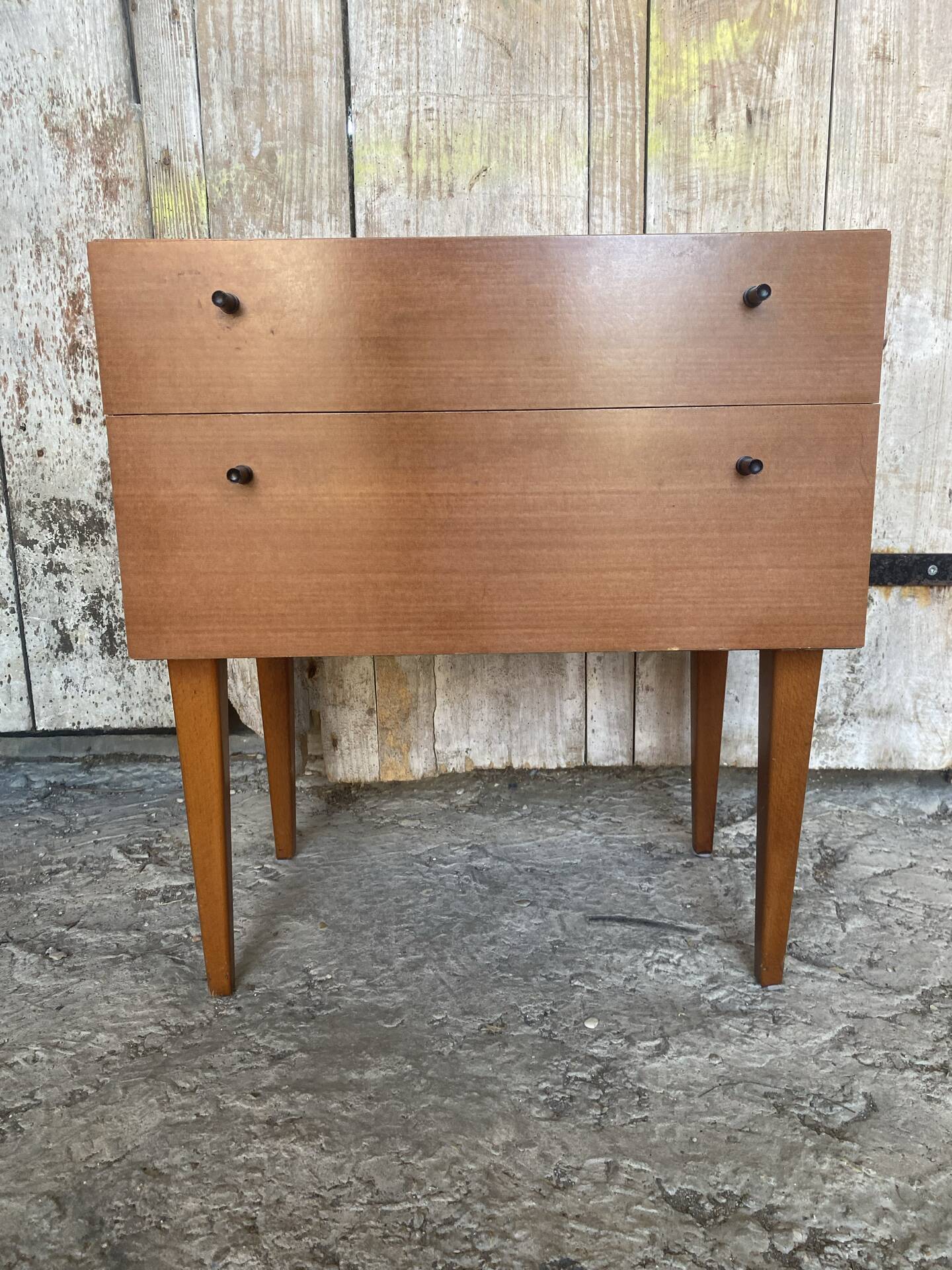 Antique Nightstand Scandinavian Wood Drawer + Vintage Case #E287