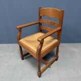 Set of two Dutch oak armchairs with rush seats