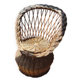Fauteuil enfant vintage en rotin avec coffre de rangement