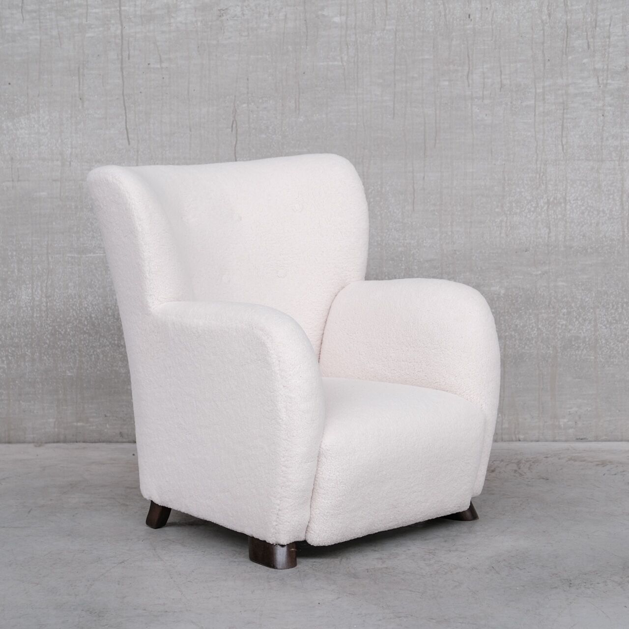 Pair of white boucle danish mid-century armchairs