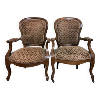 Pair of Louis XV style armchairs in walnut circa 1850