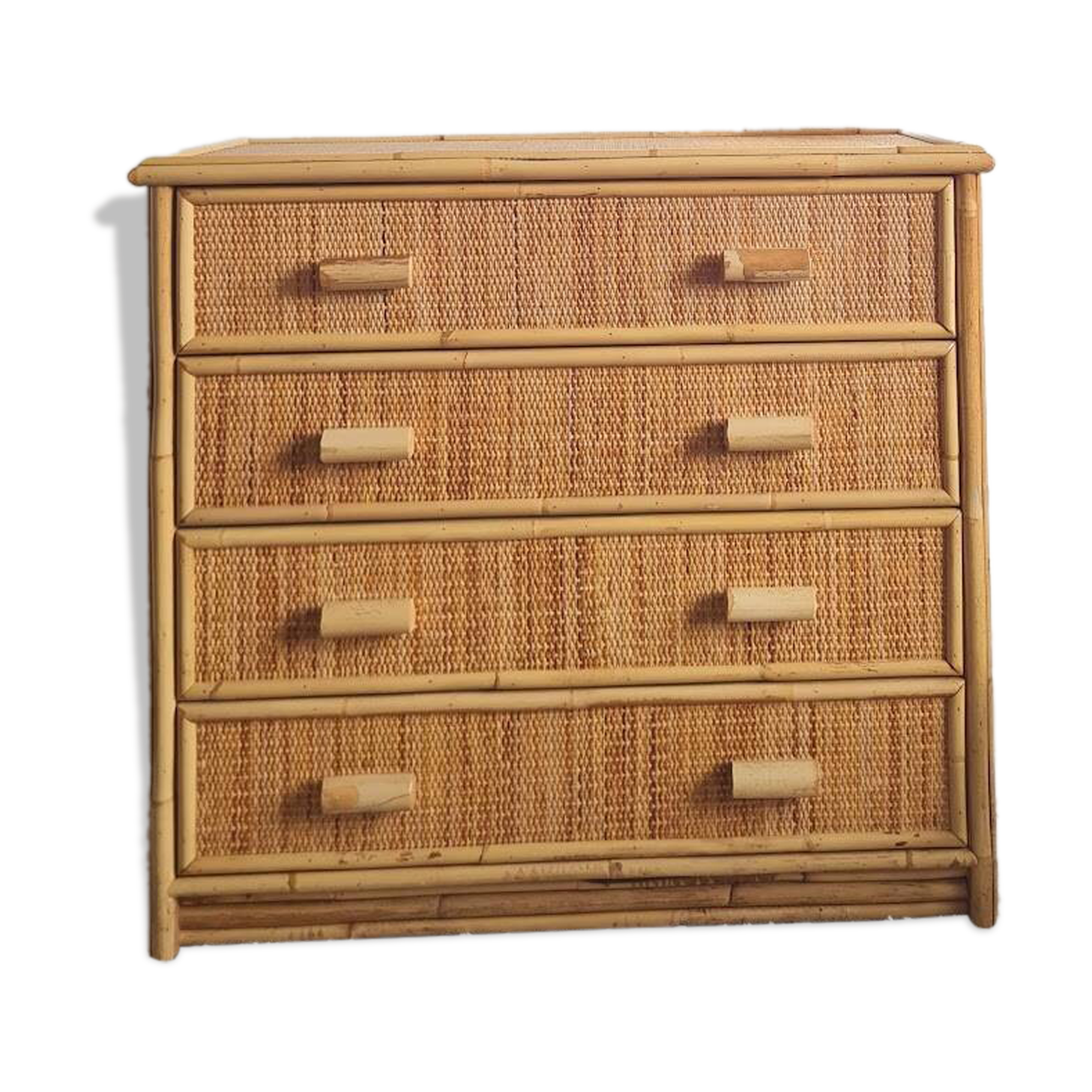 Vintage rattan chest of drawers from the 1970s.