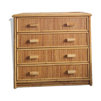 Commode rotin vintage circa années 70