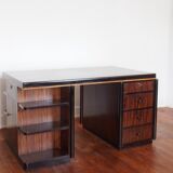 Bureau Art Déco double face en ébène de macassar et bois noirci