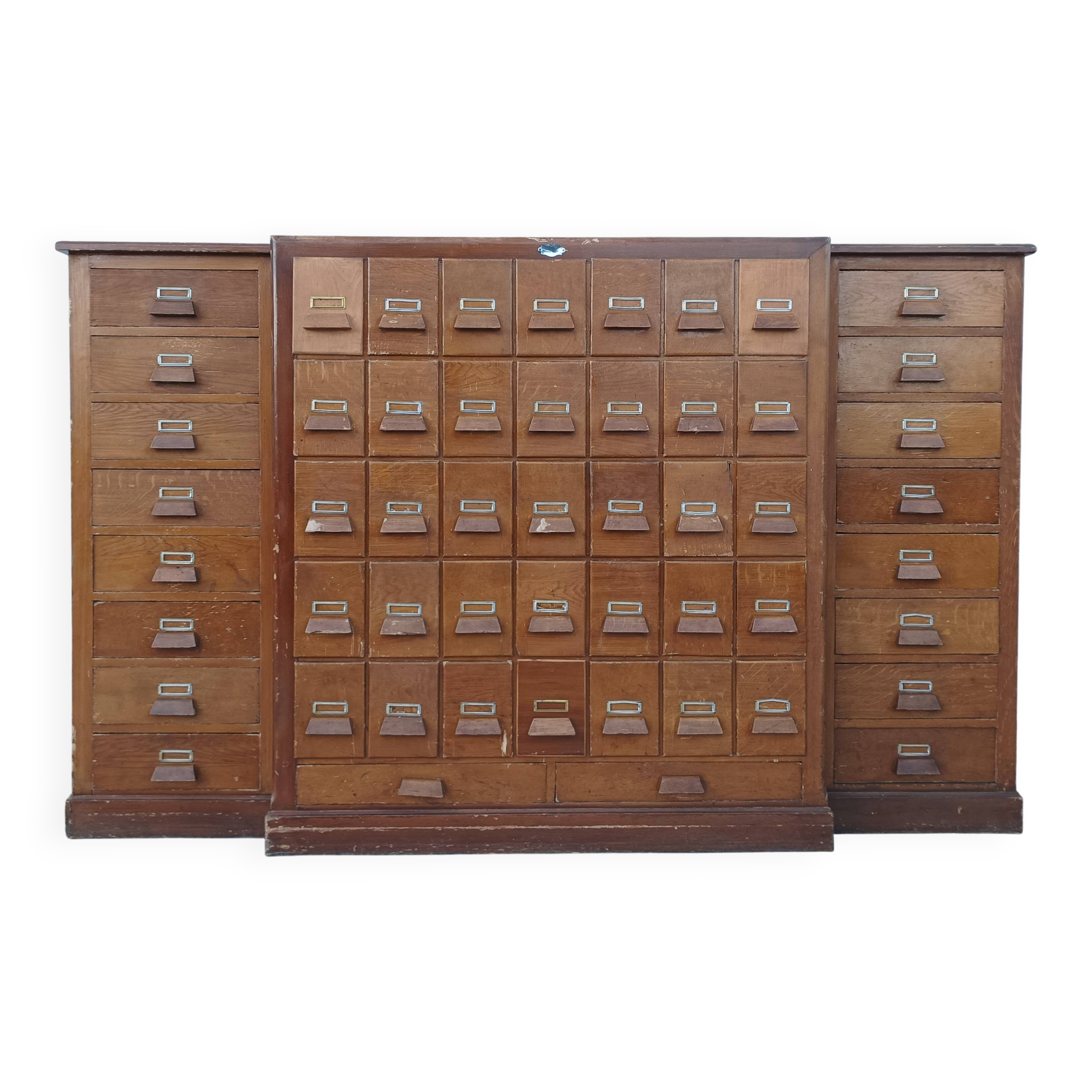 Apothecary or trade cabinet in fir with 53 drawers.