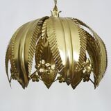 Vintage 80s gold metal palm leaf pendant light