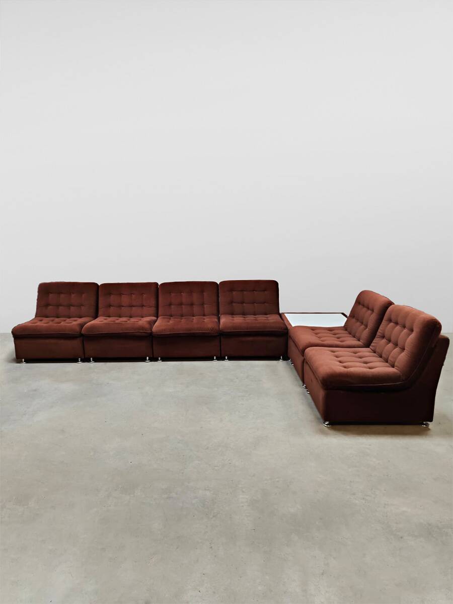 Canapé modulable vintage en velours rembourré « Sunset brown »