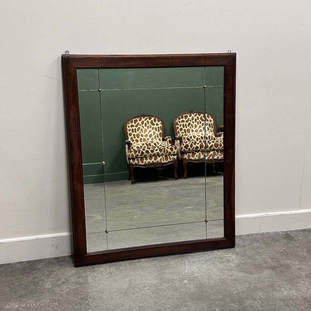Vintage sectional wall mirror with wooden frame & brass details, 1950s