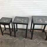 Chinese nesting tables in lacquered wood inlays of hard stones 60s