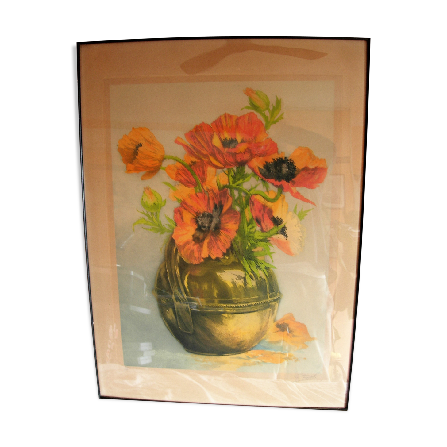 Bouquet of anemones in a copper vase