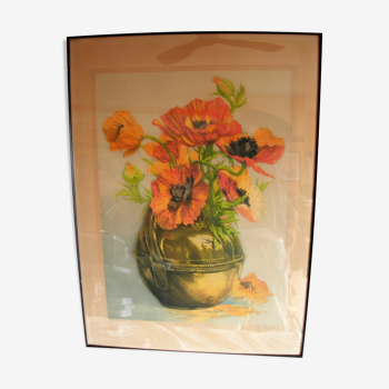 Bouquet d'anémones dans un vase en cuivre