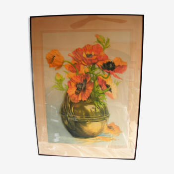 Bouquet of anemones in a copper vase