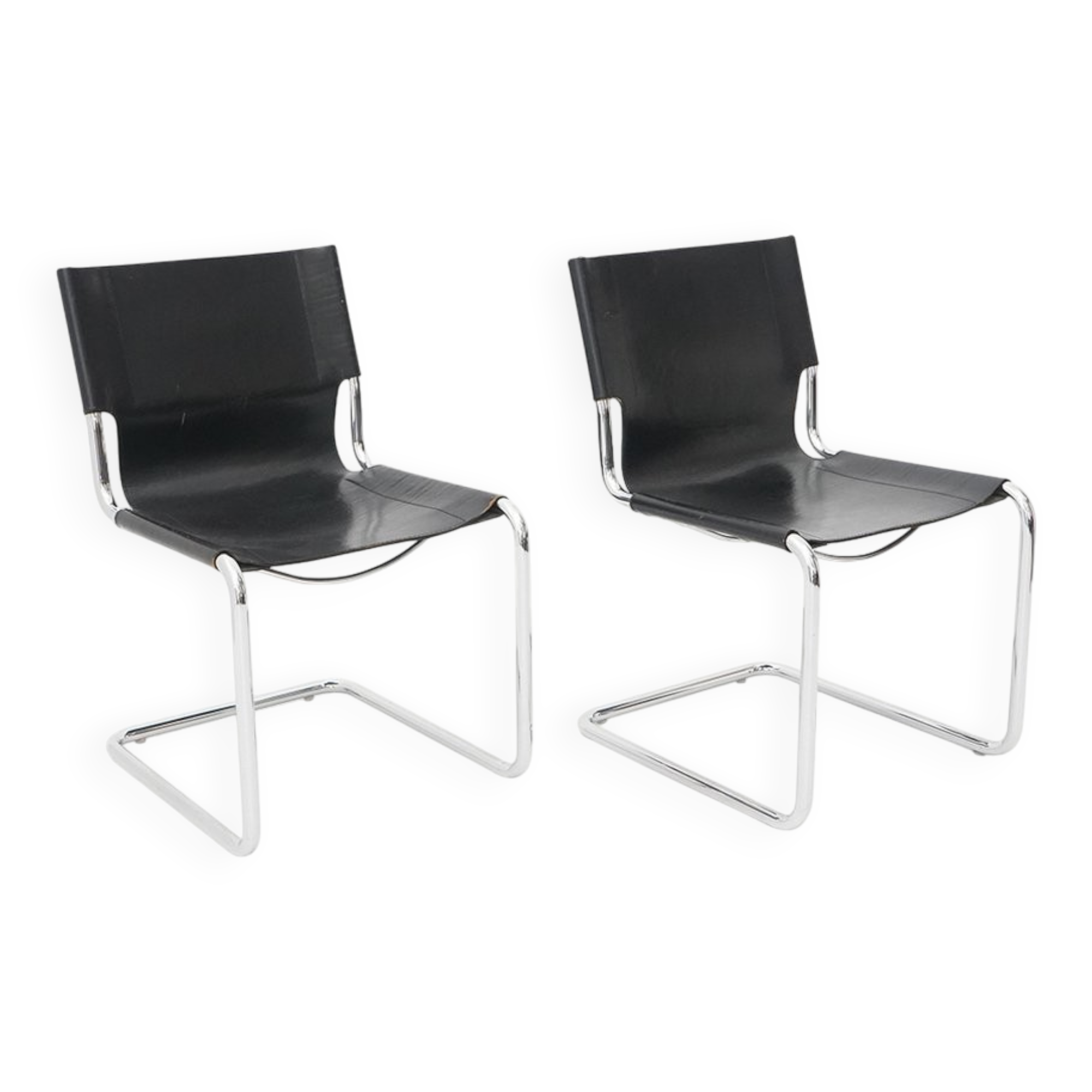 Pair of metal and leather chairs by Carlo Bartoli for T70, 1970s.