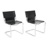 Pair of metal and leather chairs by Carlo Bartoli for T70, 1970s.
