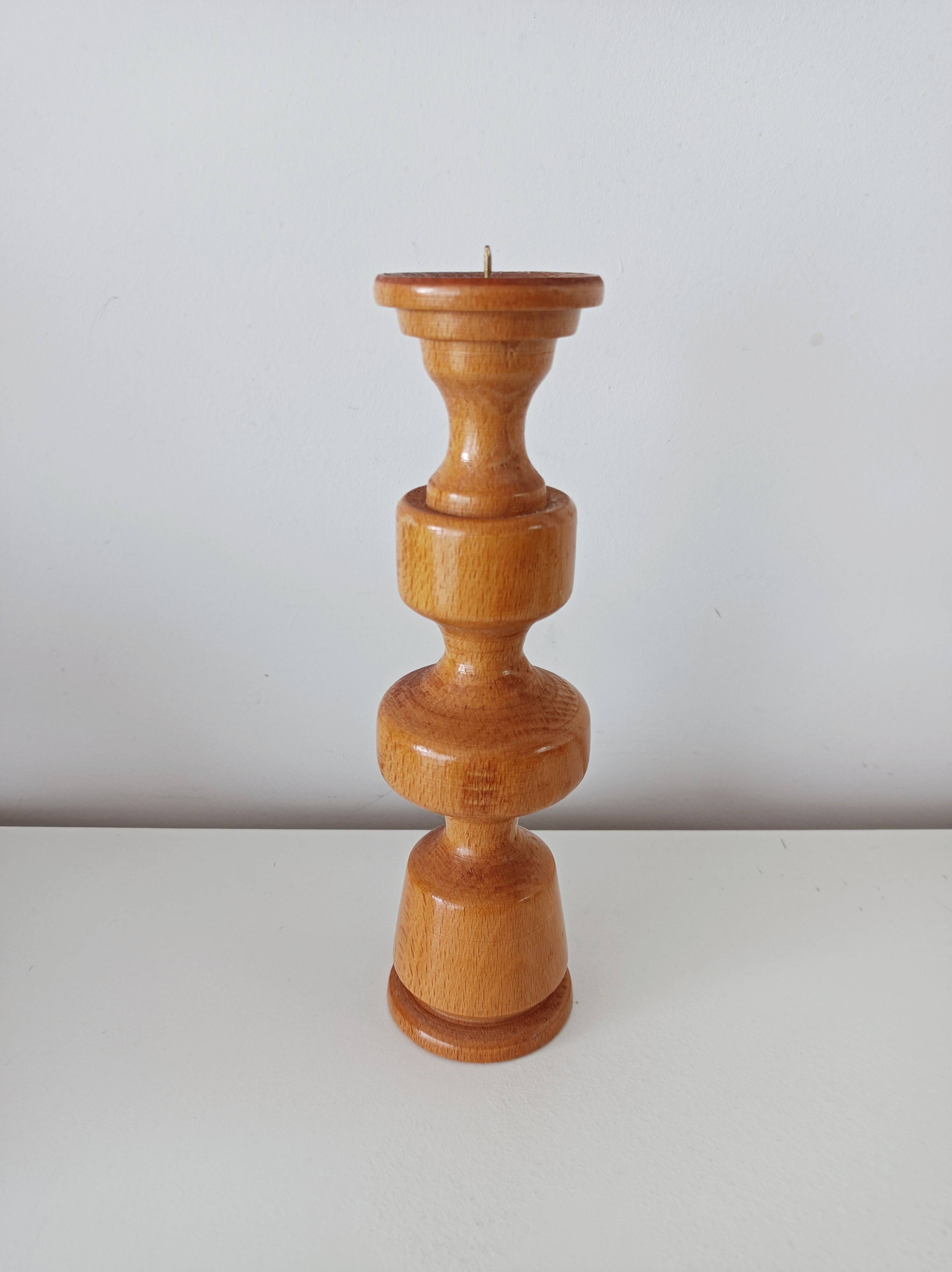 Set of 4 Scandinavian turned wooden candle holders