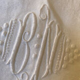 White cotton and linen tablecloth with central monogram from the 1960s.