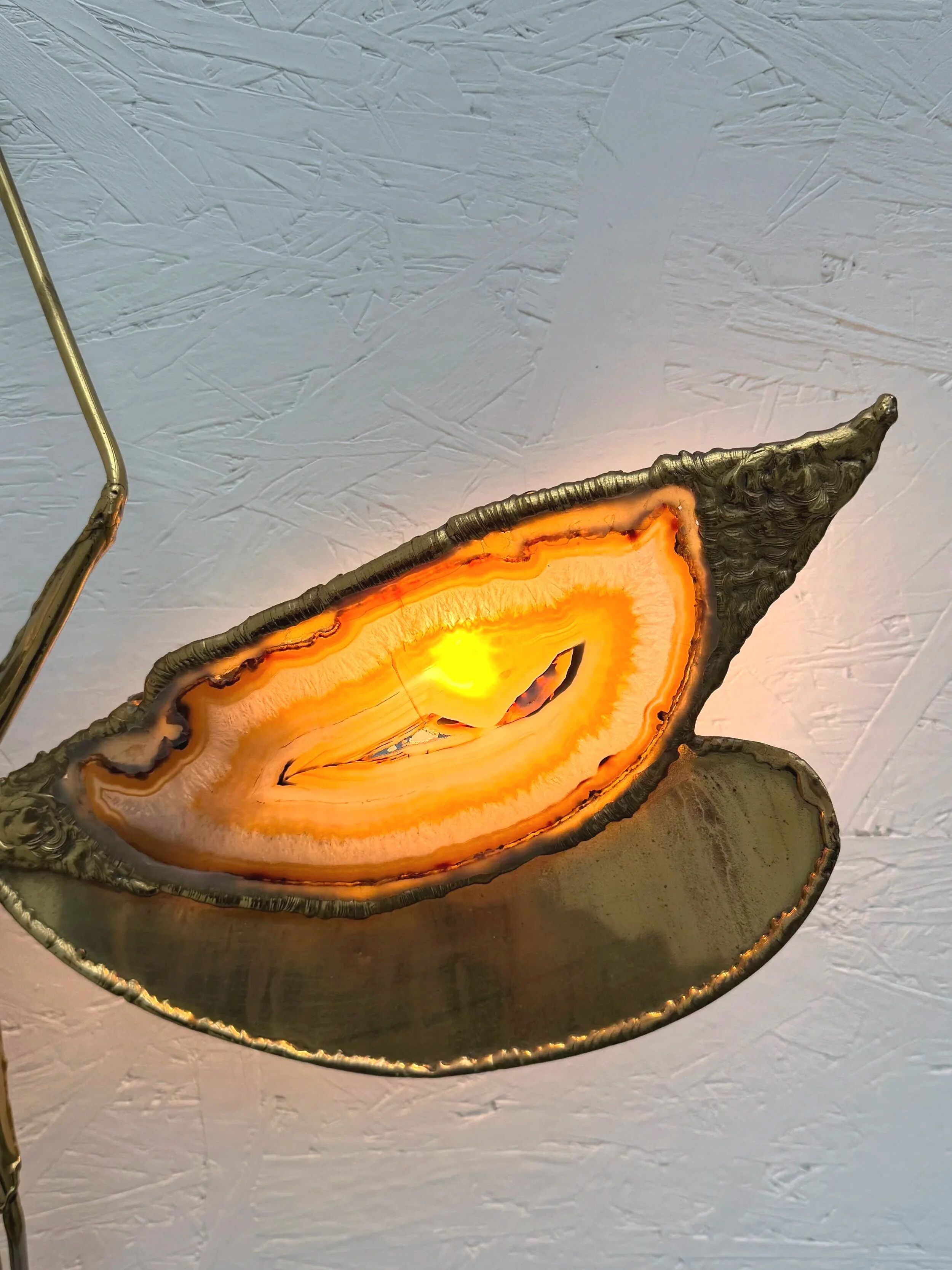 "Libellule" wall light by Jacques Duval Brasseur in brass and agate, 1970.