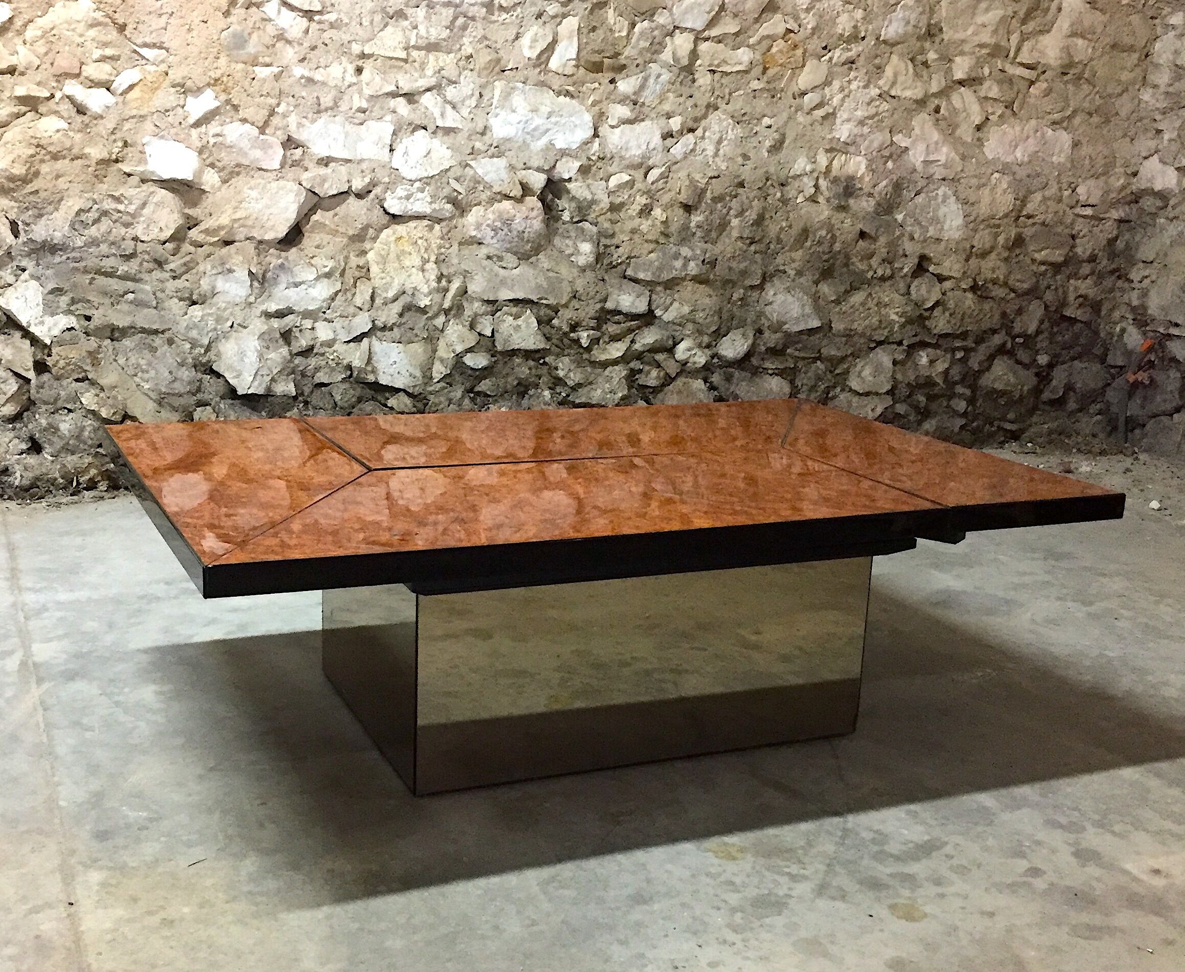 Table in elm magnifying glass by Paul Michel, 1970 Roche Bobois