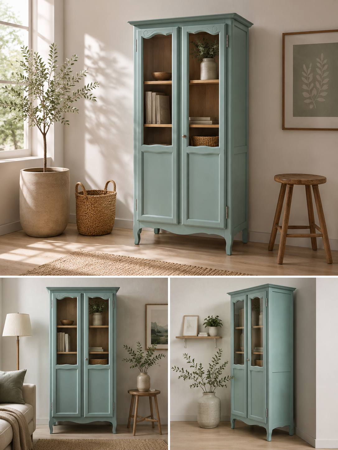 Vintage grey-green glass cabinet from the 1960s.