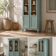Vintage grey-green glass cabinet from the 1960s.