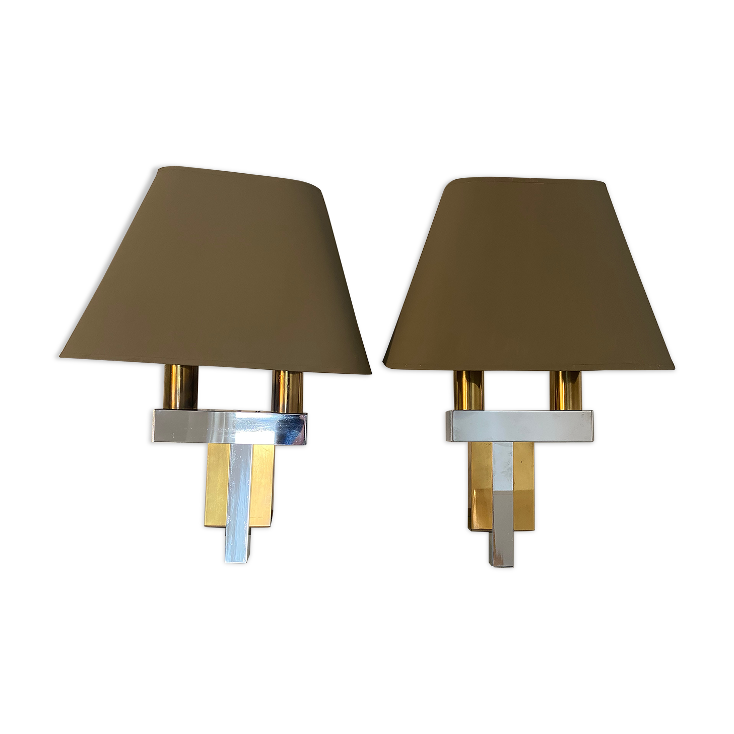 Pair of chrome and brass sconces, Italy, 1970s