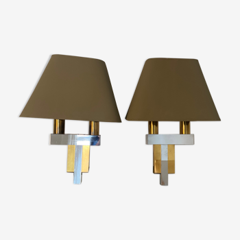 Pair of chrome and brass sconces, Italy, 1970s