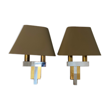 Pair of chrome and brass sconces, Italy, 1970s