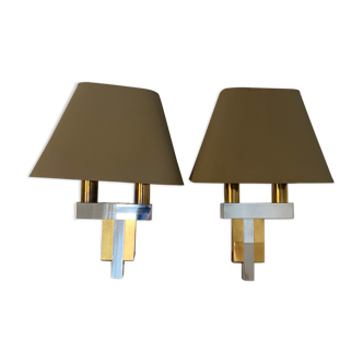 Pair of chrome and brass sconces, Italy, 1970s