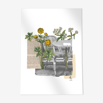 Print Collage Format A3. Bistrot Fleuri