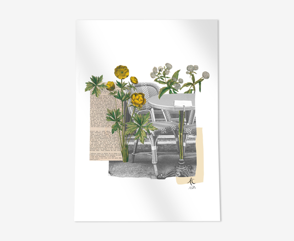 Print collage format a3 bistrot fleuri