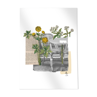 Print collage format a3 bistrot fleuri
