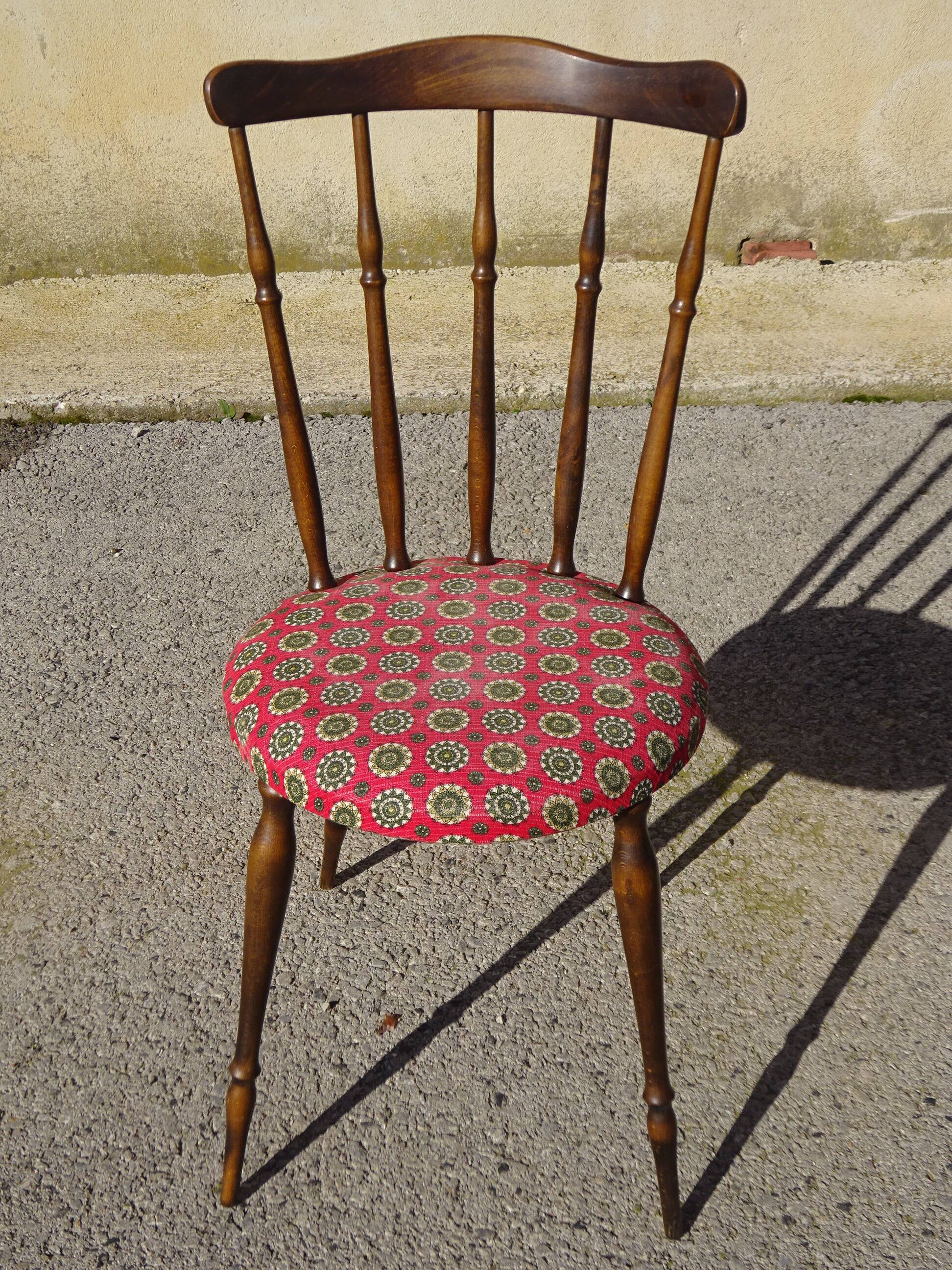 Vintage chairs, wooden, with splayed legs, both.