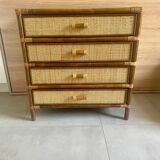 Vintage 4-drawer chest of drawers from 1970, rattan and bamboo, excellent condition.