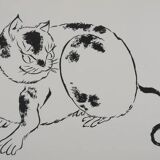 Mokuchu URUSHIBARA: Japanese print, The Cat, Signed woodblock print