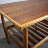 Restored Danish teak rolling table with shelf, 1960s