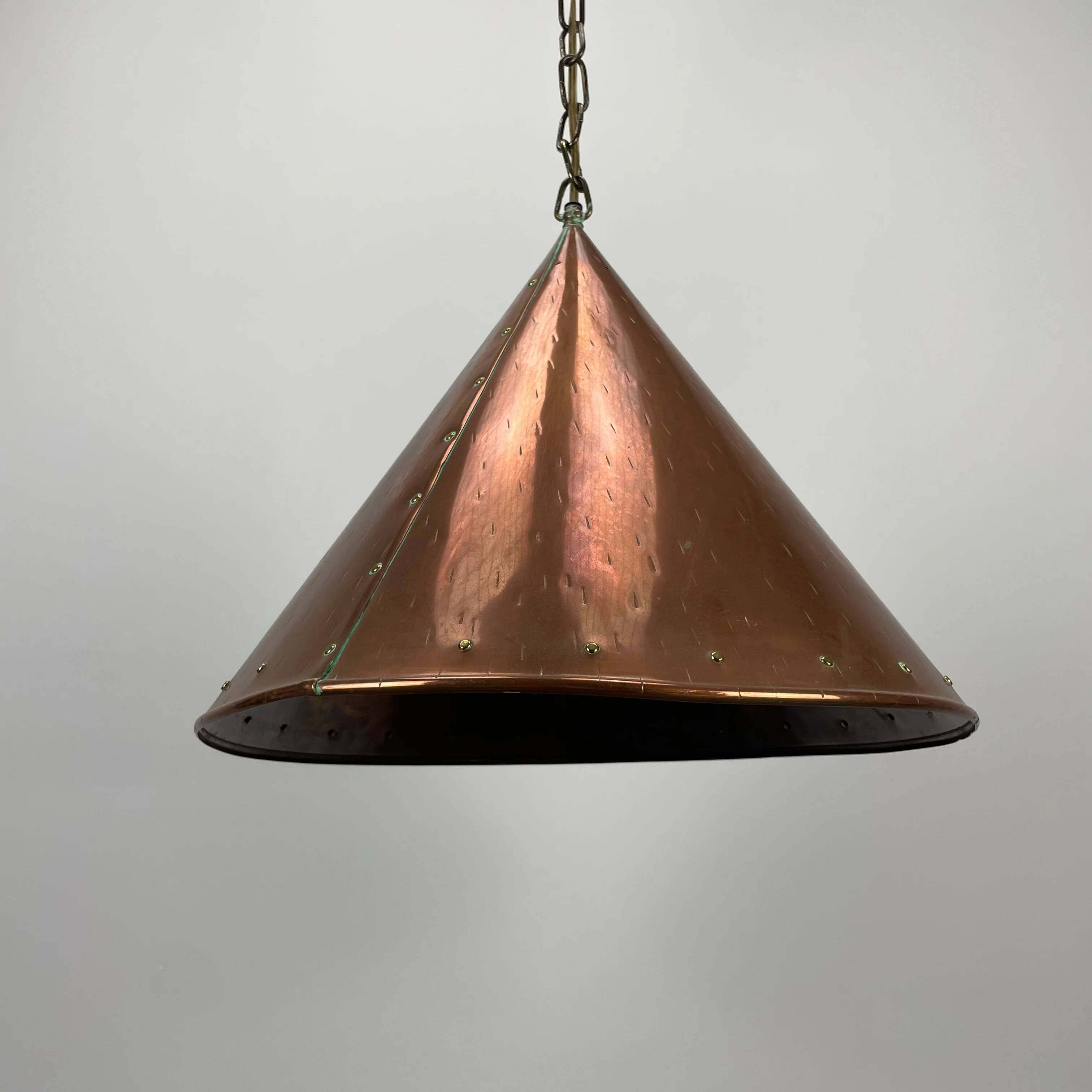 Conical suspended copper pendant by E.S Horn Aalestrup, Denmark 1950