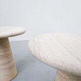 Pair of italian beige travertine side tables